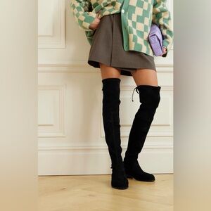 Stuart Weitzman LOWLAND OVER-THE-KNEE BOOT in black suede, Sz 7.5